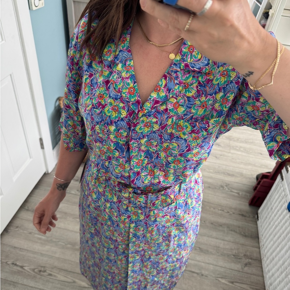 NWT Vintage 80s Argenti Belted Midi Dress in 100% Silk